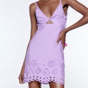 NWT Zara Purple Eyelet Cutout Slip Dress